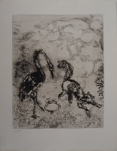 Marc CHAGALL : Le renard et la cigogne, Gravure originale (vue générale) - Crédit photo : Galerie Art.Paris