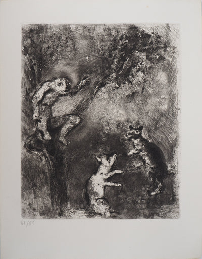 Marc CHAGALL : Le loup, le renard et le singe (Le Loup plaidant contre le Renard devant le Singe), Gravure originale (vue générale) - Crédit photo : Galerie Art.Paris