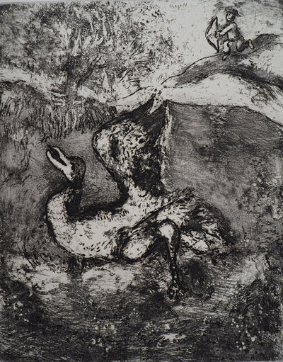 Marc CHAGALL : La chasse (L'oiseau blessé d'une flèche), Gravure originale (photo de détail 3) - Crédit photo : Galerie Art.Paris