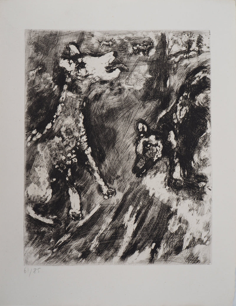 Marc CHAGALL : Deux chiens au jardin (La lice et sa compagne), Gravure originale (vue générale) - Crédit photo : Galerie Art.Paris