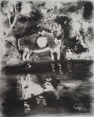 Marc CHAGALL : Traversée de la rivière (L'âne chargé d'éponges et l'âne chargé de sel), Gravure originale (photo de détail 3) - Crédit photo : Galerie Art.Paris