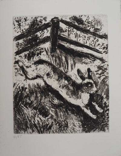 Marc CHAGALL : La course du lièvre (Le lièvre et les grenouilles), Gravure originale (vue générale) - Crédit photo : Galerie Art.Paris