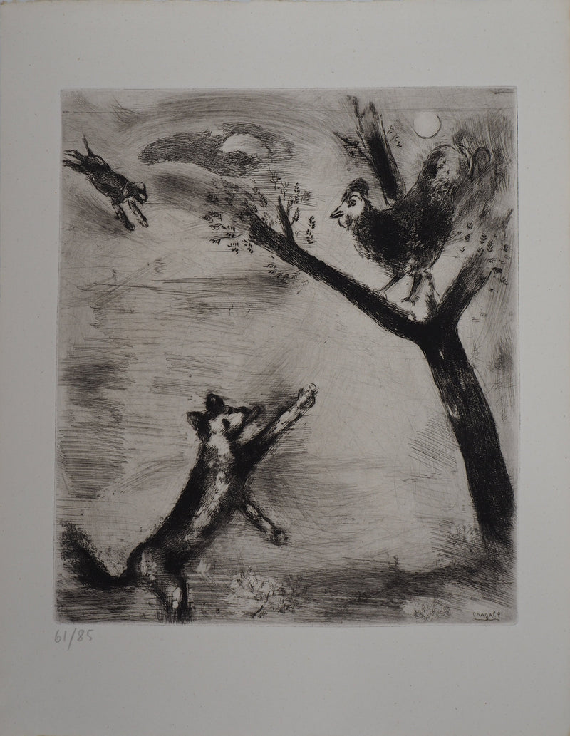 Marc CHAGALL : Le coq et le renard, Gravure originale (vue générale) - Crédit photo : Galerie Art.Paris