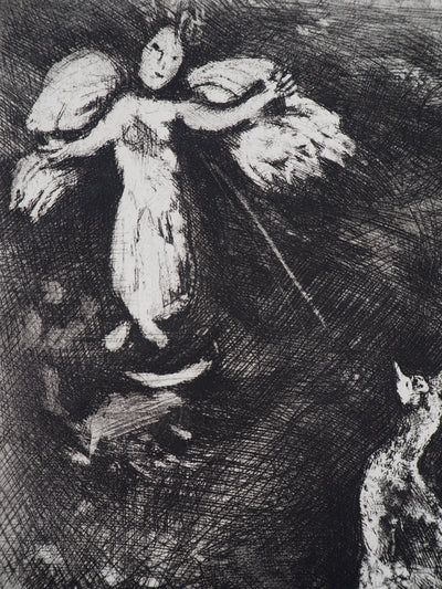 Marc CHAGALL : L'ange et le paon (Le paon se plaignant  Junon), Gravure originale (photo de détail 4) - Crédit photo : Galerie Art.Paris