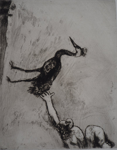 Marc CHAGALL : Le héron (Les grenouilles qui demandent un roi), Gravure originale (photo de détail 3) - Crédit photo : Galerie Art.Paris