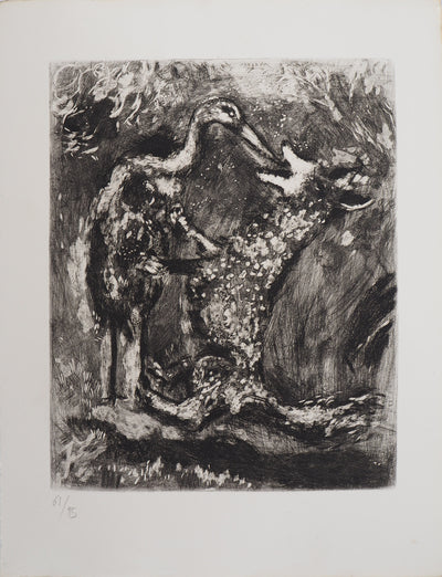 Marc CHAGALL : Le loup et la cigogne, Gravure originale (vue générale) - Crédit photo : Galerie Art.Paris