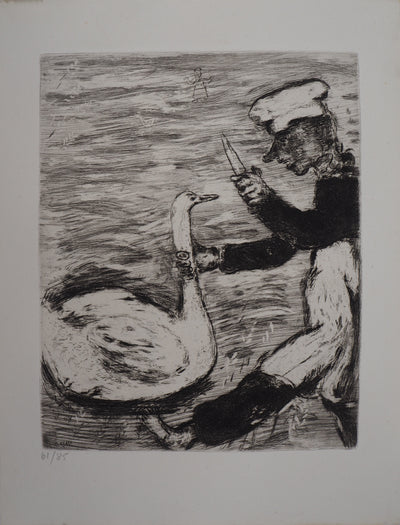 Marc CHAGALL : Le cygne et le cuisinier, Gravure originale (vue générale) - Crédit photo : Galerie Art.Paris