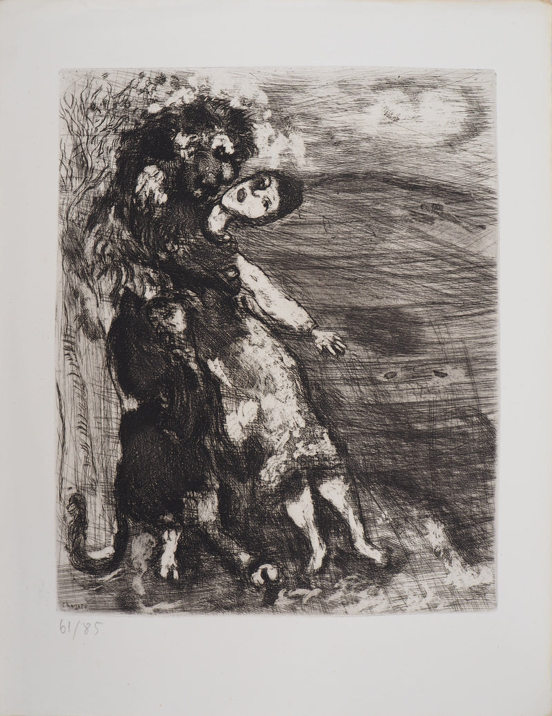 Marc CHAGALL : Le lion amoureux, Gravure originale (vue générale) - Crédit photo : Galerie Art.Paris