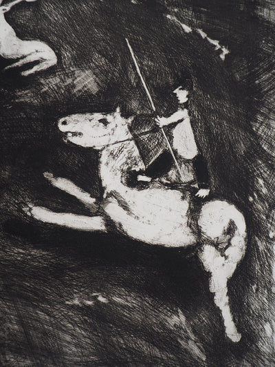 Marc CHAGALL : La chevauchée (Le cheval s'étant voulu venger du cerf), Gravure originale (photo de détail 4) - Crédit photo : Galerie Art.Paris