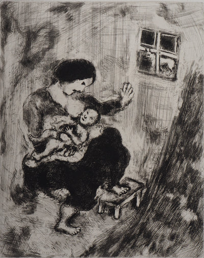 Marc CHAGALL : Maternité (Le loup, la mère et l'enfant), Gravure originale (photo de détail 3) - Crédit photo : Galerie Art.Paris