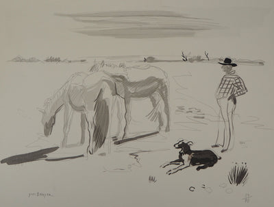 Yves BRAYER : Chevaux et gardien en Camargue, Lithographie originale signée