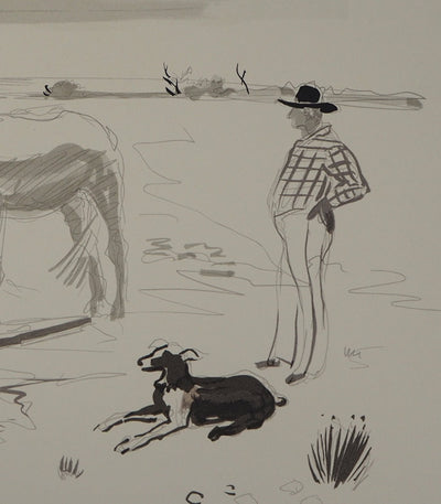 Yves BRAYER : Chevaux et gardien en Camargue, Lithographie originale signée