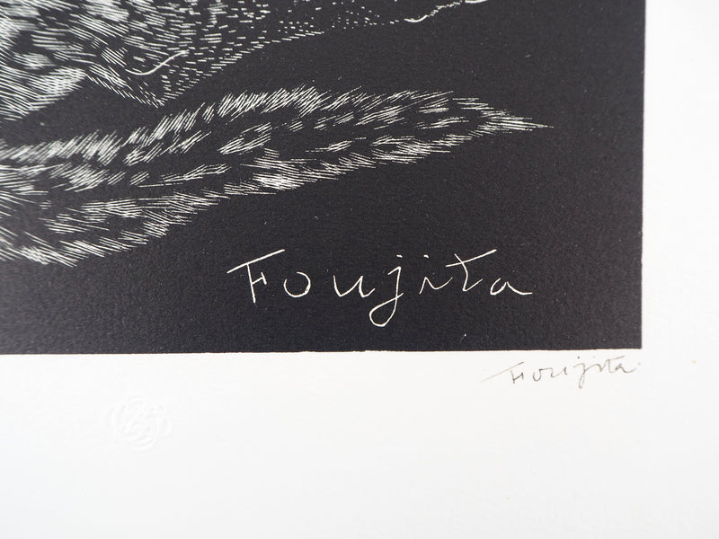 Léonard Tsuguharu FOUJITA : Chat, Gravure originale signée