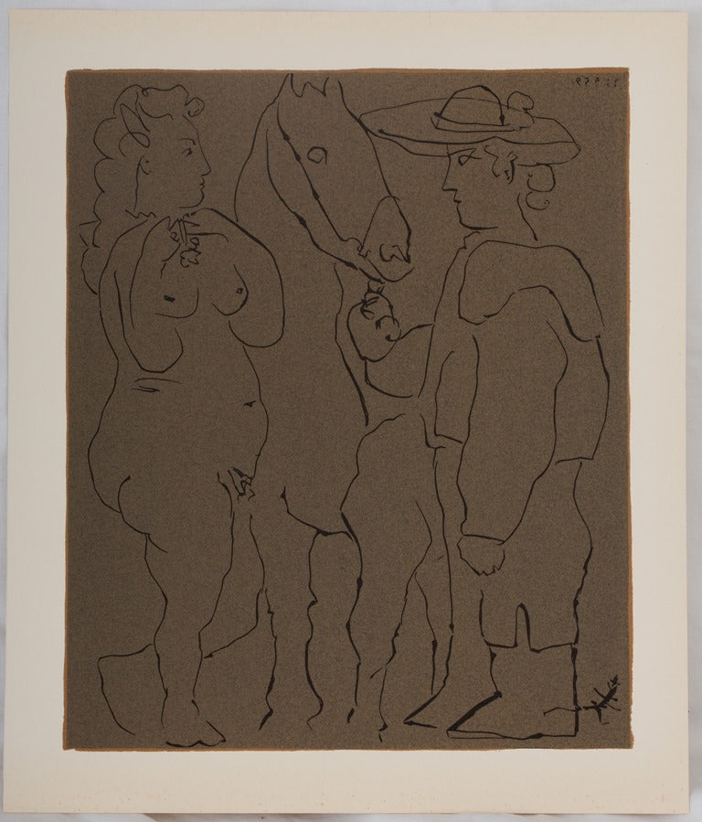 Pablo PICASSO : Amoureux et cheval, Linogravure originale (vue générale) - Crédit photo : Galerie Art.Paris