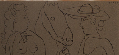 Pablo PICASSO : Amoureux et cheval, Linogravure originale (photo de détail 3) - Crédit photo : Galerie Art.Paris