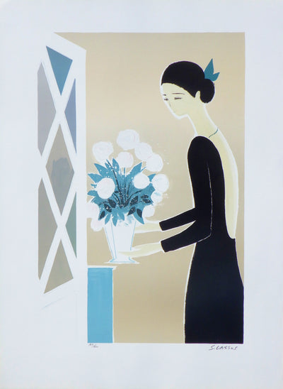 Serge LASSUS : Le bouquet blanc, Lithographie originale (vue générale) - Crédit photo : Galerie Art.Paris