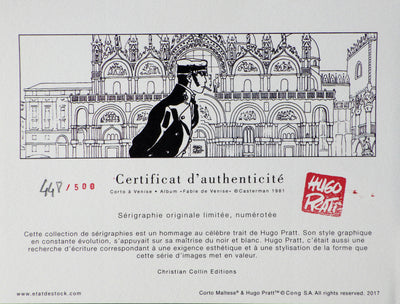 Hugo PRATT : Corto Maltese à Venise, La place Saint Marc, Sérigraphie originale (photo de détail 5) - Crédit photo : Galerie Art.Paris