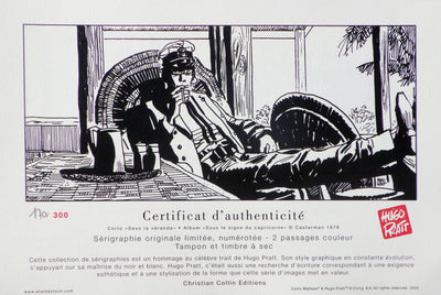 Hugo PRATT: Corto Maltèse unter der Veranda (Großes Modell), Original signierter Siebdruck