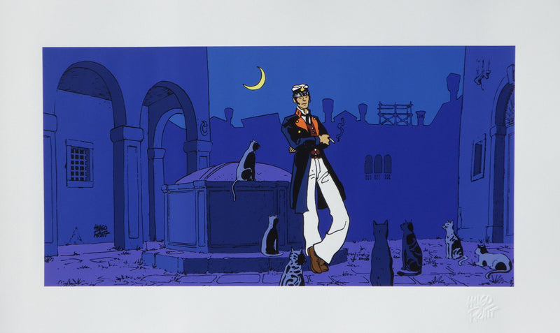 Hugo PRATT : Corto Maltese et les chats, oeuvre originale (vue générale) - Crédit photo : Galerie Art.Paris