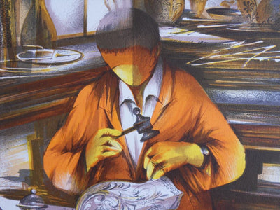 Raymond POULET : Le Graveur sur verre, Lithographie originale (photo de détail 2) - Crédit photo : Galerie Art.Paris