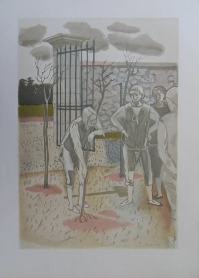 Maurice BRIANCHON : Le vieillard et les trois jeunes homme, Gravure originale (vue générale) - Crédit photo : Galerie Art.Paris