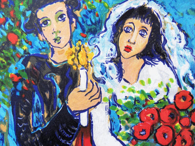 Alain RAYA SORKINE : Mariage au bouquet de roses, Lithographie originale (photo de détail 2) - Crédit photo : Galerie Art.Paris