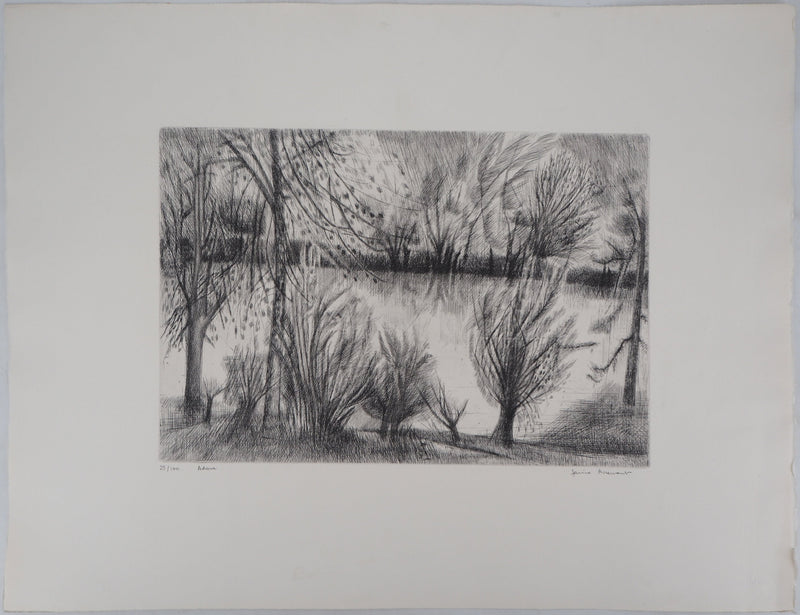 Janine ACREMANT : En forêt - Gravure (détail)