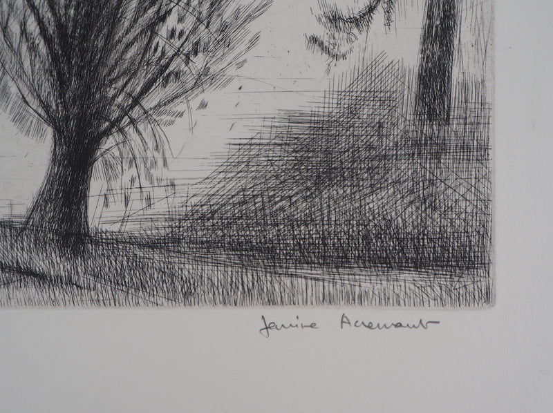 Janine ACREMANT : En forêt - Gravure (détail)