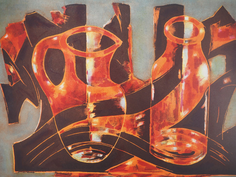 Tony AGOSTINI : Nature morte aux pichets - Lithographie (détail)