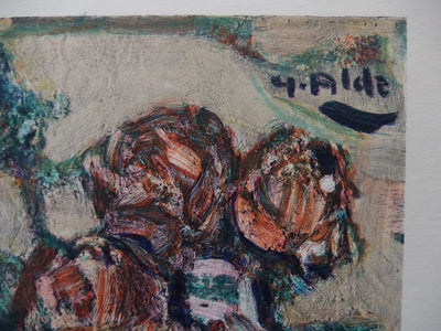 Yvette ALDE : La bouquet de roses - Lithographie (détail)