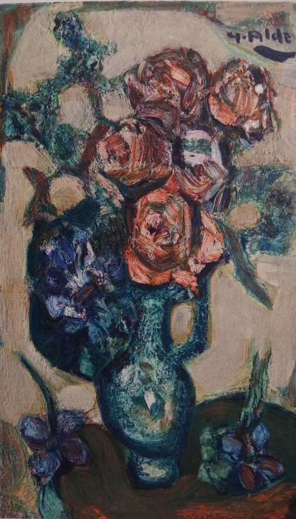 Yvette ALDE : La bouquet de roses - Lithographie (détail)
