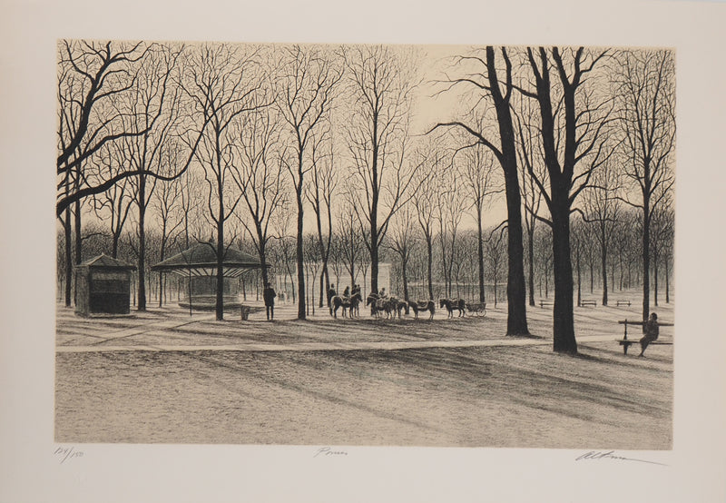 Harold ALTMAN : Paris : Poneys du Parc Monceau - Lithographie (détail)
