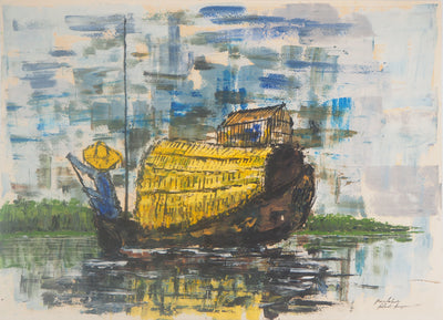 Moacir ANDRADE : Jonque au Vietnam, 1964 - Gouache