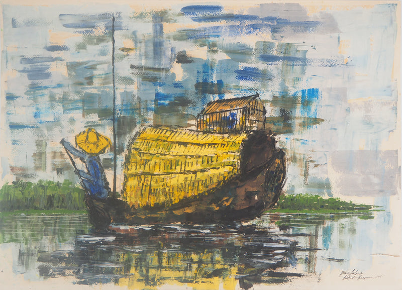 Moacir ANDRADE : Jonque au Vietnam, 1964 - Gouache