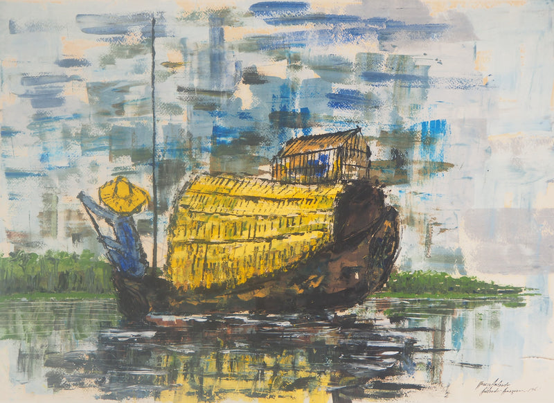 Moacir ANDRADE : Jonque au Vietnam, 1964 - Gouache (détail)