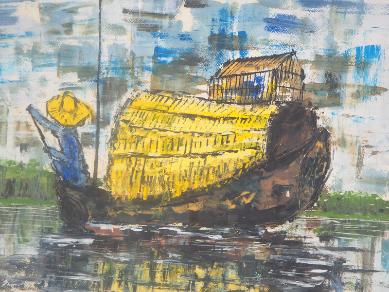 Moacir ANDRADE : Jonque au Vietnam, 1964 - Gouache (détail)
