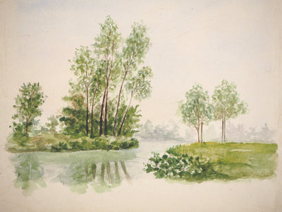  Anonyme : Bord de rivière - Aquarelle