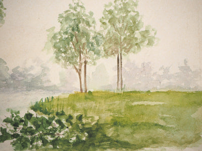  Anonyme : Bord de rivière - Aquarelle (détail)