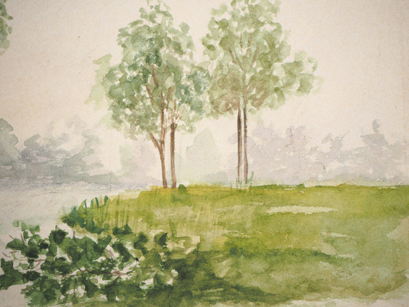  Anonyme : Bord de rivière - Aquarelle (détail)