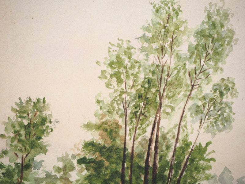  Anonyme : Bord de rivière - Aquarelle (détail)