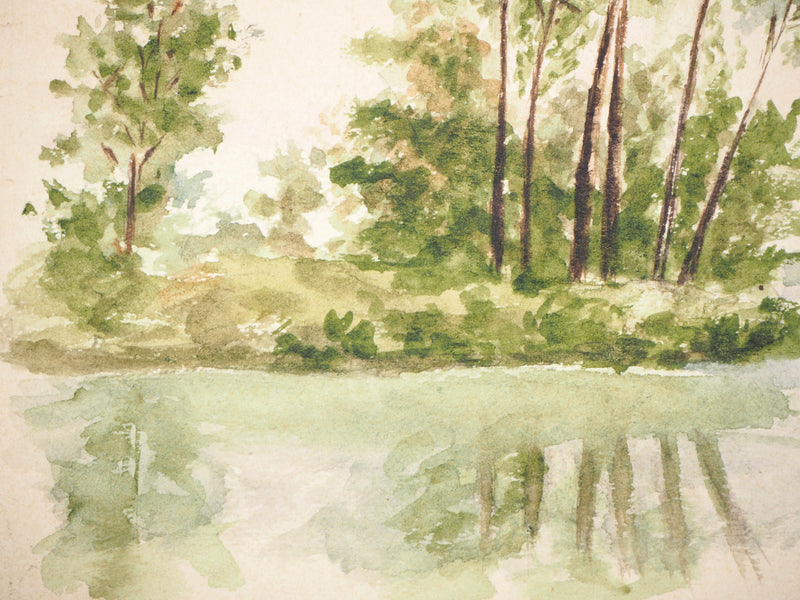  Anonyme : Bord de rivière - Aquarelle (détail)