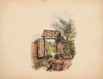  Anonyme : La porte de la ferme - Aquarelle (détail)