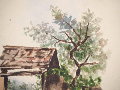  Anonyme : La porte de la ferme - Aquarelle (détail)