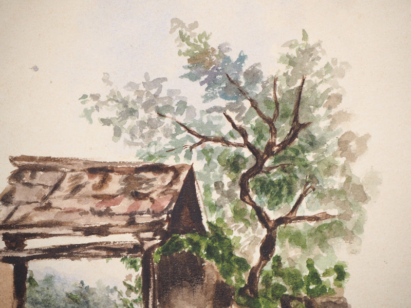  Anonyme : La porte de la ferme - Aquarelle (détail)