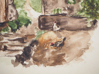  Anonyme : La porte de la ferme - Aquarelle (détail)