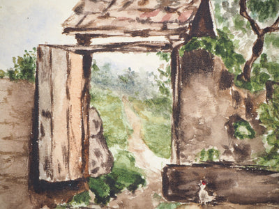  Anonyme : La porte de la ferme - Aquarelle (détail)