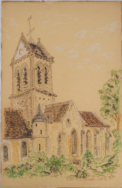  Anonyme : Clocher de Delincourt - Dessin
