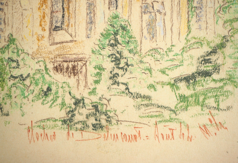  Anonyme : Clocher de Delincourt - Dessin (détail)