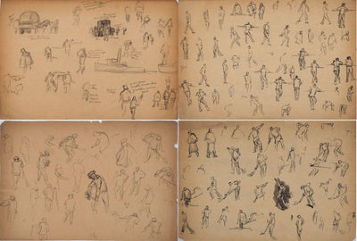  Anonyme : Esquisses de petits personnages - Dessin