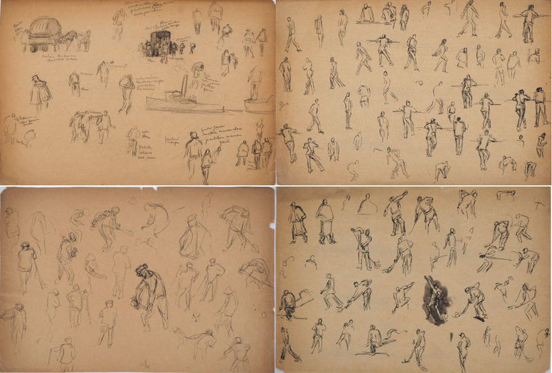  Anonyme : Esquisses de petits personnages - Dessin